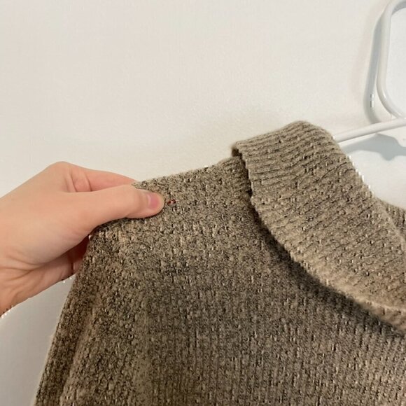 CALVIN KLEIN Beige Tan Black Marled Textured Knit Diamond Cowl Neck Fall Sweater - Picture 14 of 15